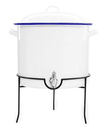 Beverage Dispenser with Iron Stand, Blue Rim
